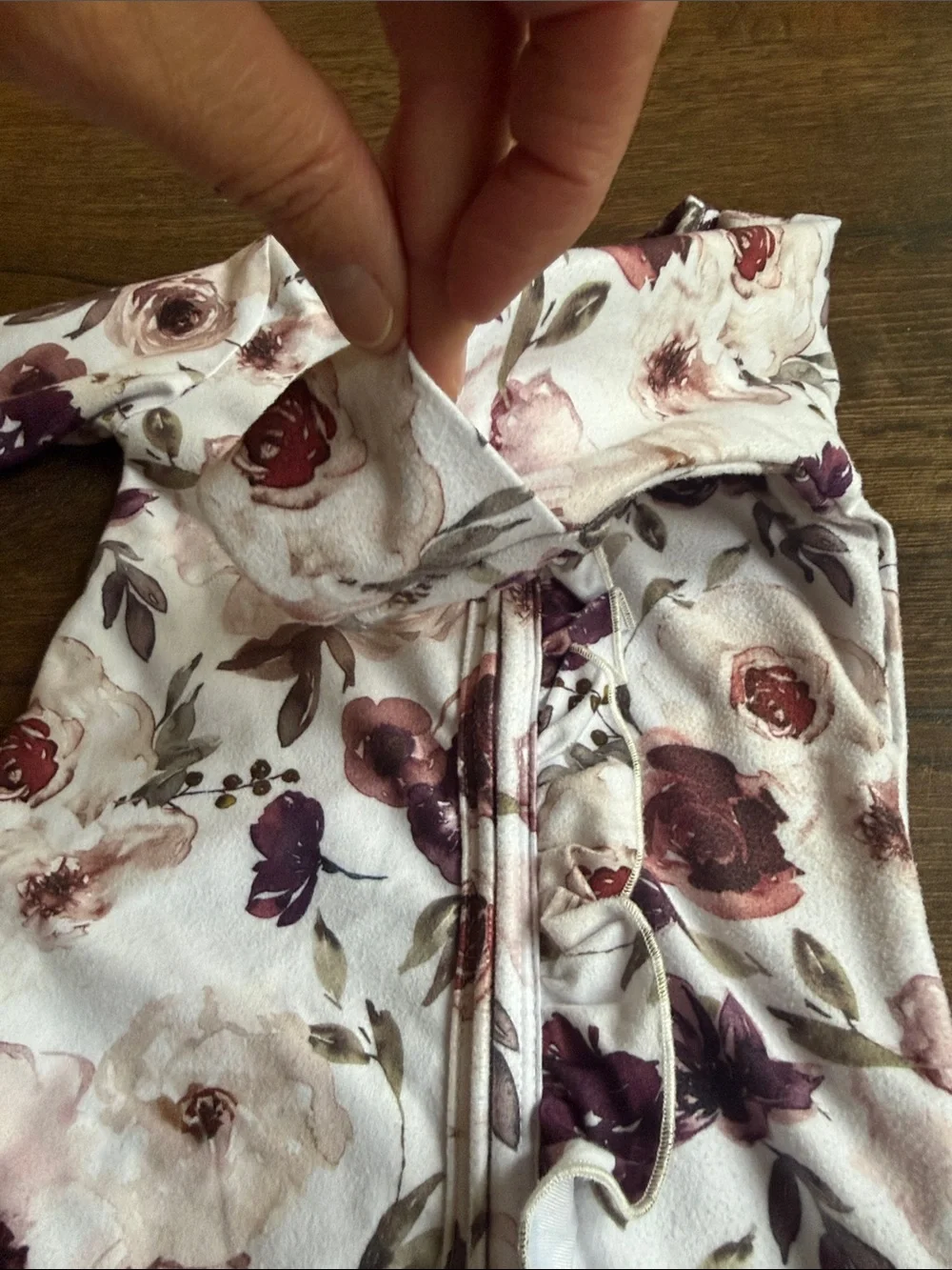 Caden Lane Floral Footed One-Piece in Cream and Plum